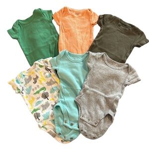 Bundle of 6 Carter's Newborn Bodysuits - Gray, Aqua, Green, Orange, Animals